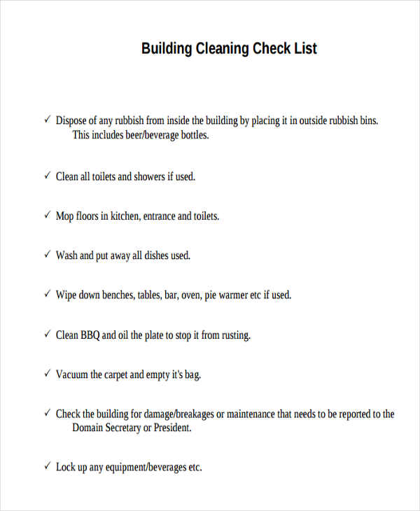 cleaning checklist for building