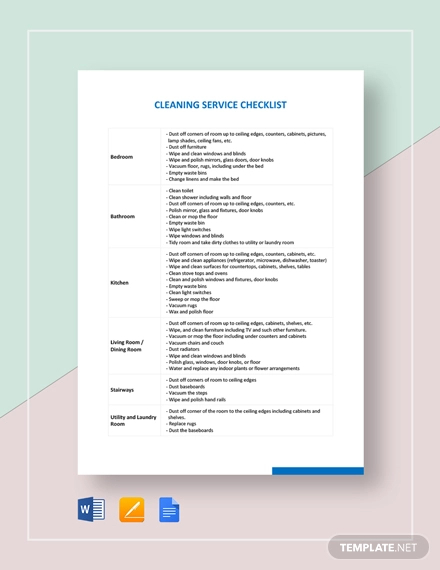 cleaning service checklist template