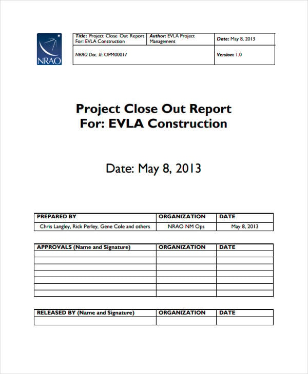 close out report construction project