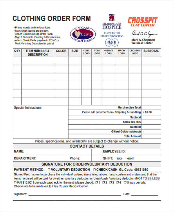 9+ Clothing Order Forms - Free Samples, Examples, Format Download