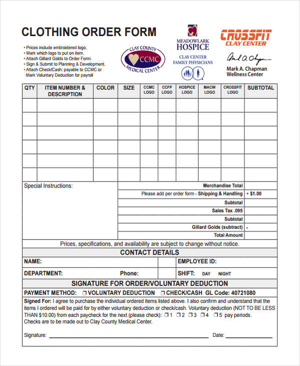 9+ Clothing Order Forms Free Samples, Examples, Format Download