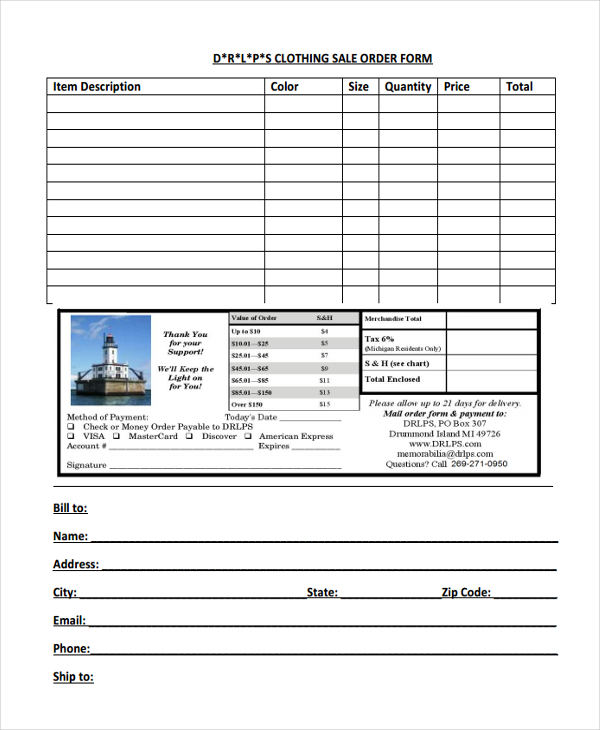 9+ Clothing Order Forms Free Samples, Examples, Format Download