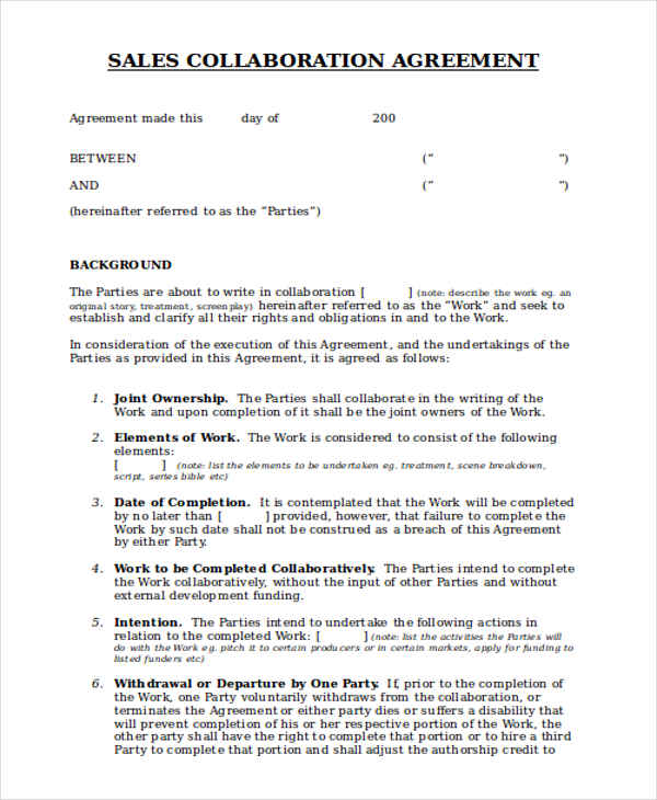Collaboration Agreement Template Word