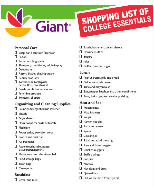 9+ Food Shopping List Templates Free Samples, Examples, Format Download
