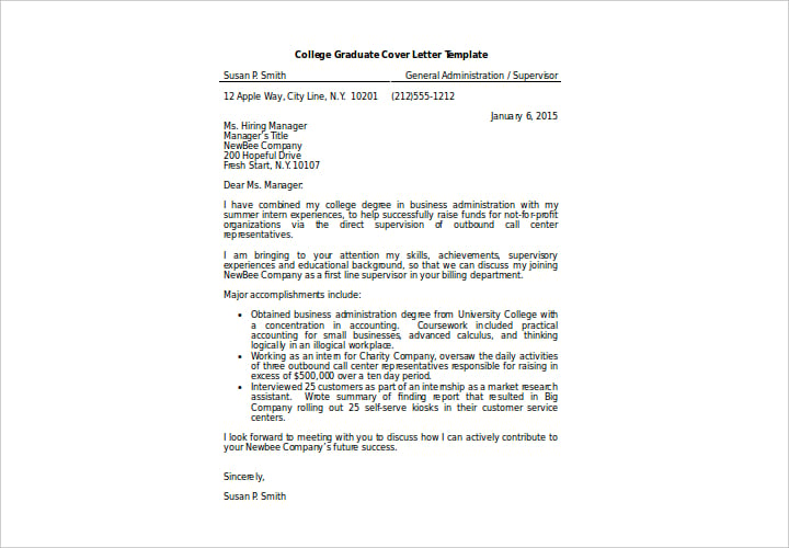 college graduate cover letter