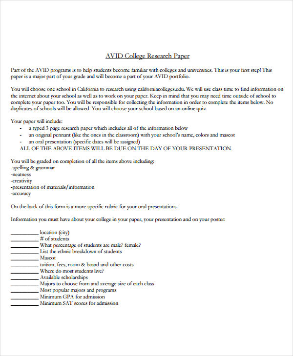 colleges in research paper