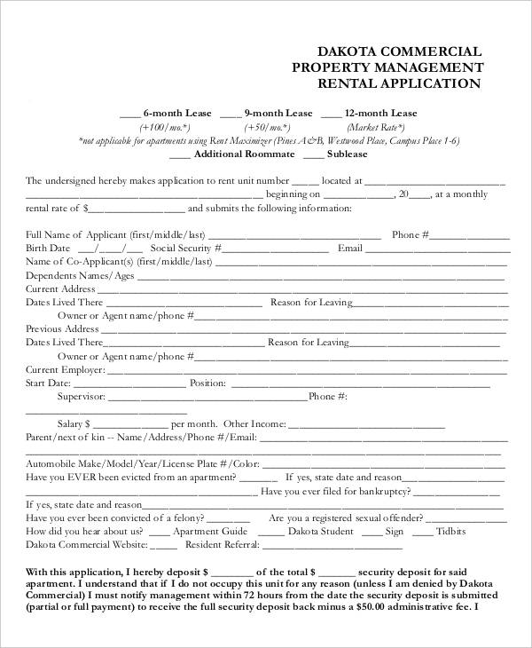 commercial property rental application