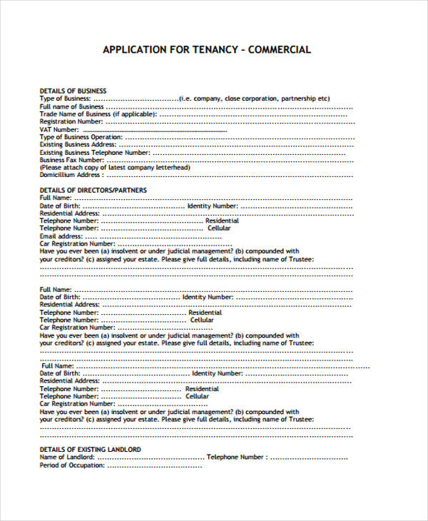 commercial tenant application