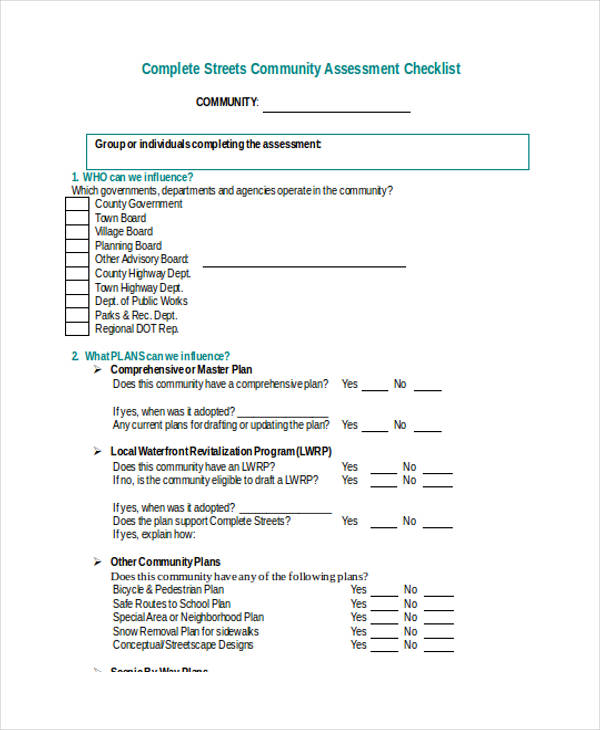 community assessment checklist