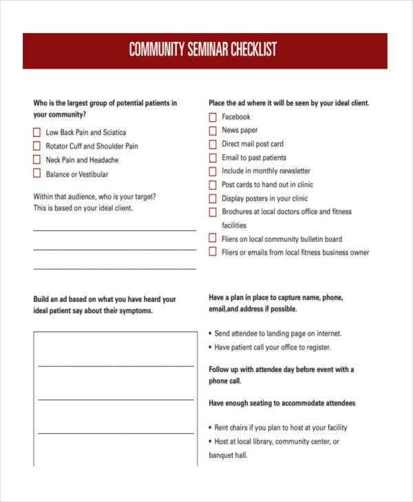 community seminar checklist
