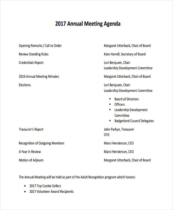 company annual meeting agenda