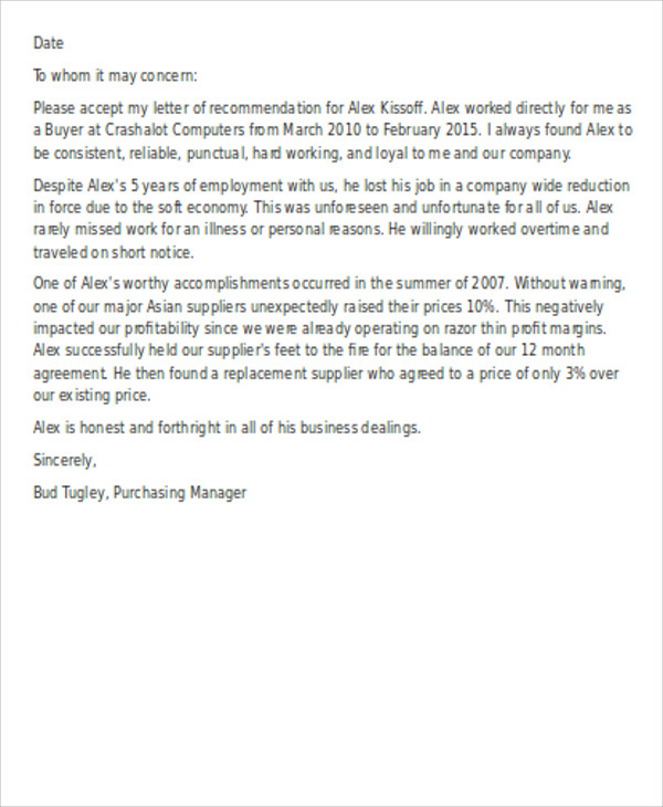 Reference Letter Employee Leaving Company