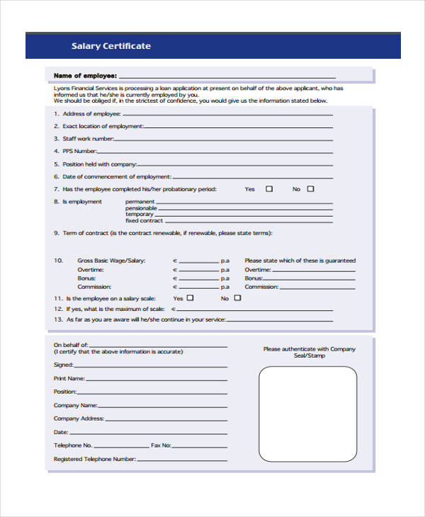 company salary certificate sample