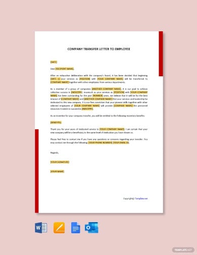company transfer letter to employee template