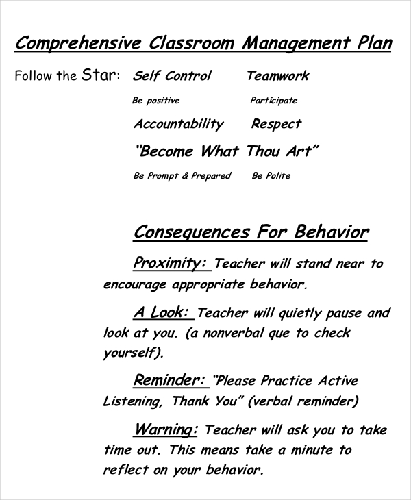 comprehensive classroom management plan