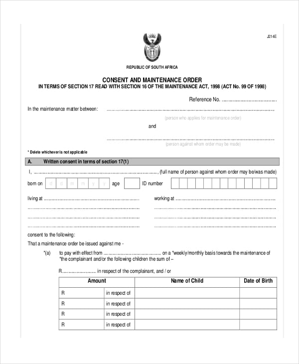 consent and maintenance order form1