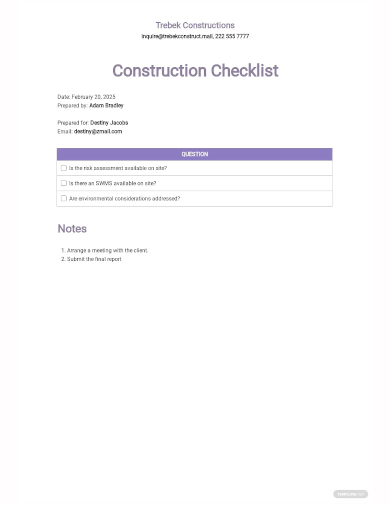 construction checklist template