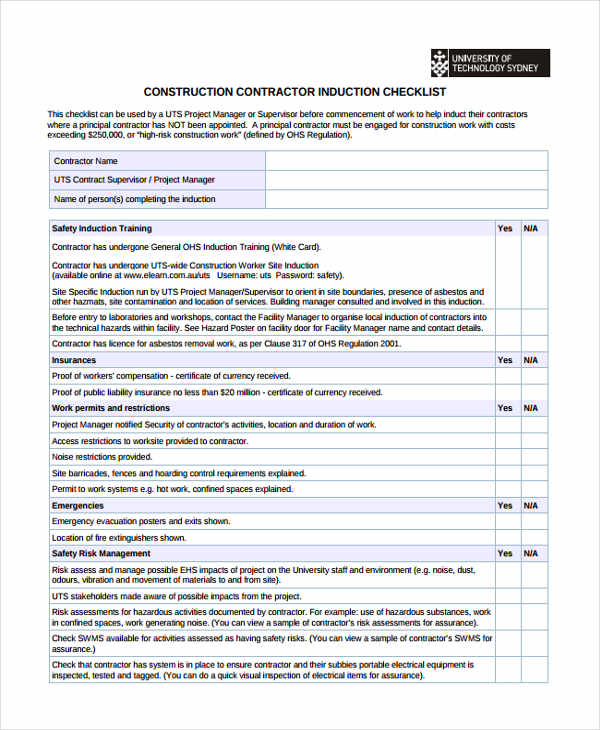 Site Induction Template Free - Printable Templates