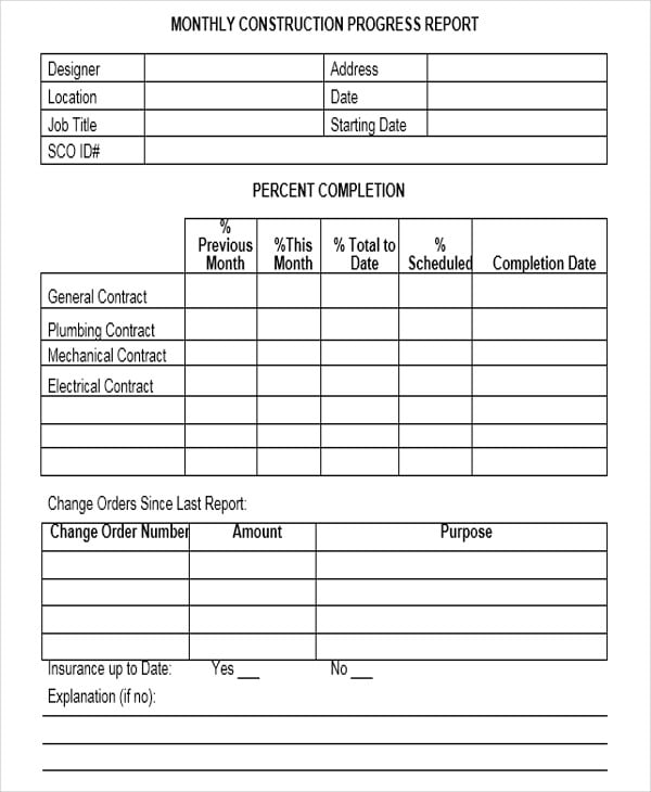 Progress Report Template For Construction Project