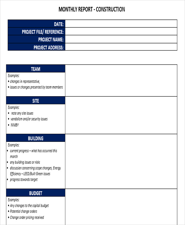 Monthly Project Progress Report Template