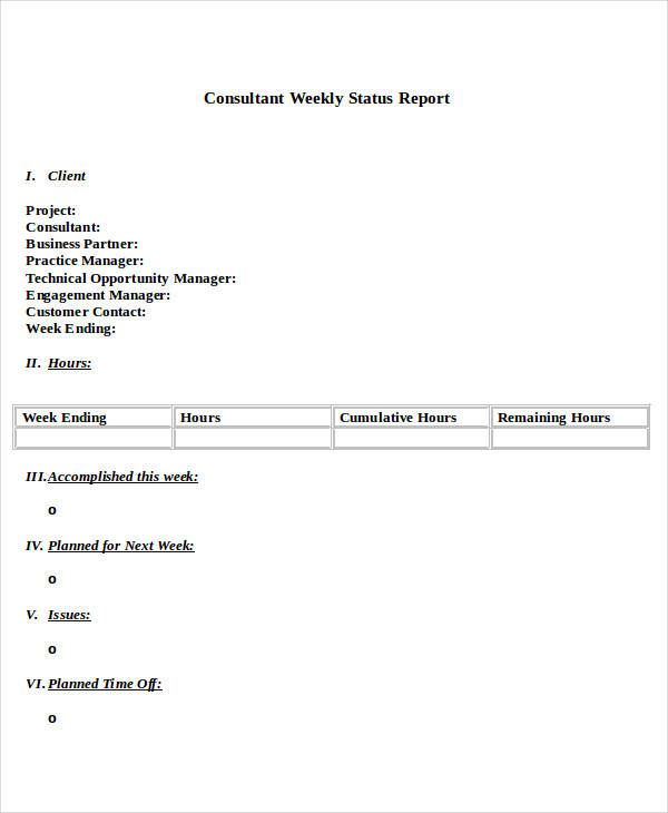 consultant weekly status report