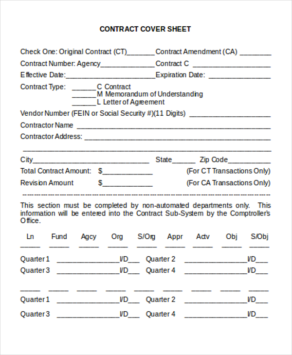 contract cover sheet