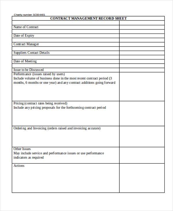 contract management sheet