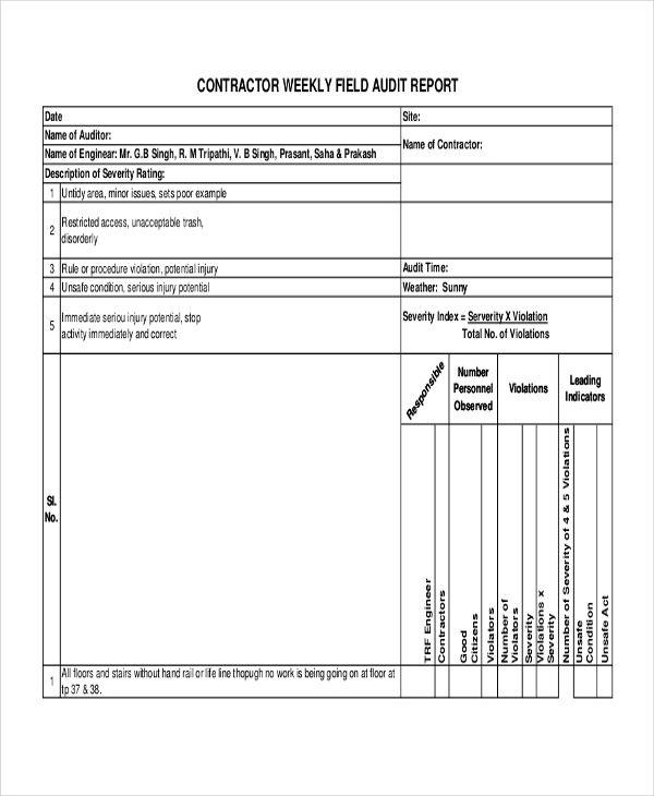 contractor weekly audit report