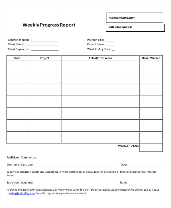 contractor weekly progress report