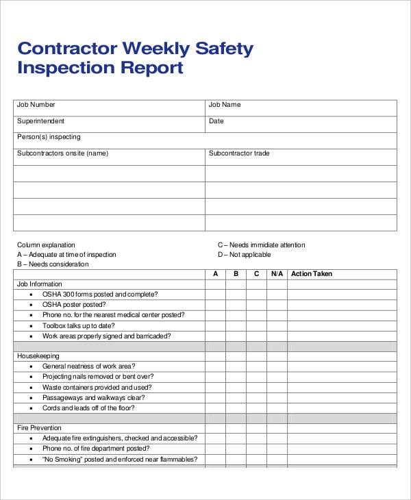 contractor weekly safety report