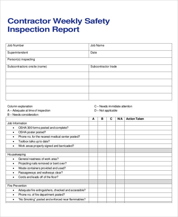 contractor weekly safety report