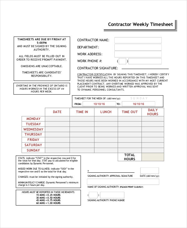 30+ Printable Timesheet Templates - Word, PDF | Free & Premium Templates