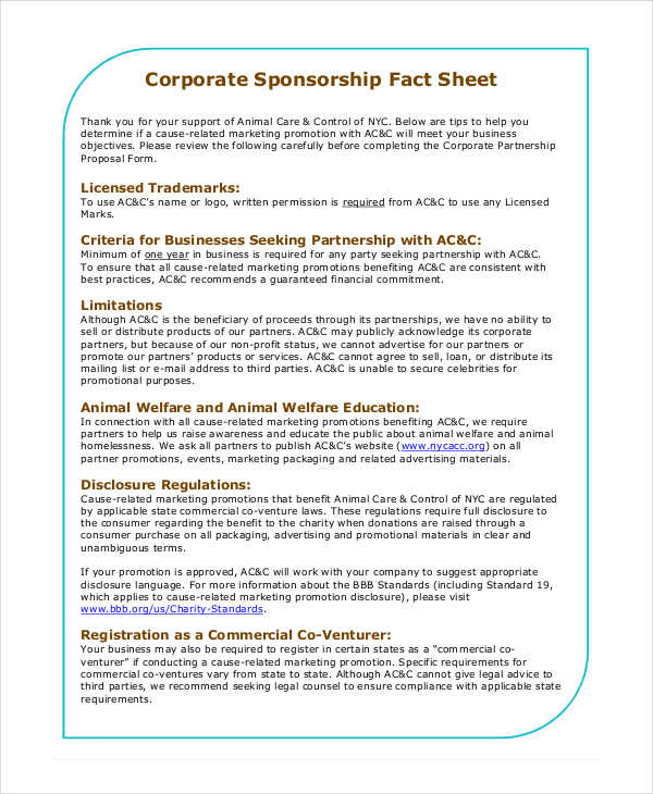 corporate sponsorship fact sheet