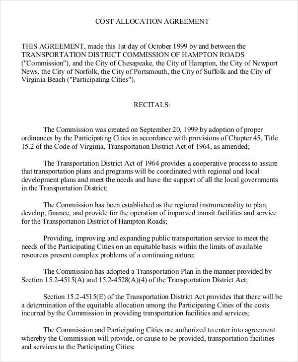 Allocation Agreement Templates 7 Free Word, PDF Format Download