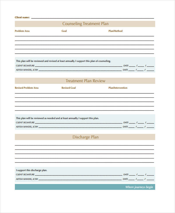 Printable Treatment Plan Template