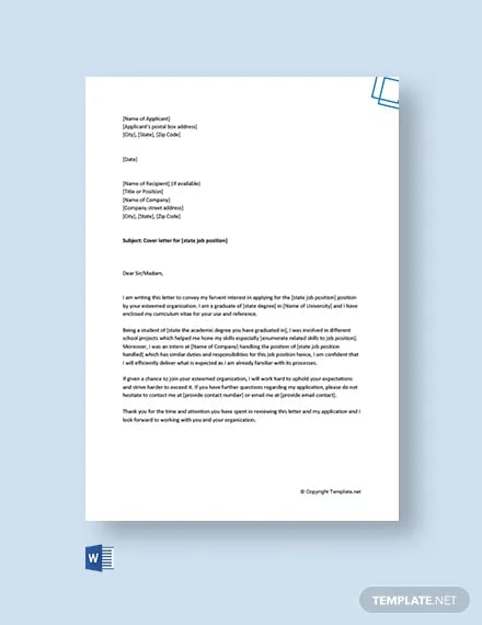 cover letter for job application for freshers template