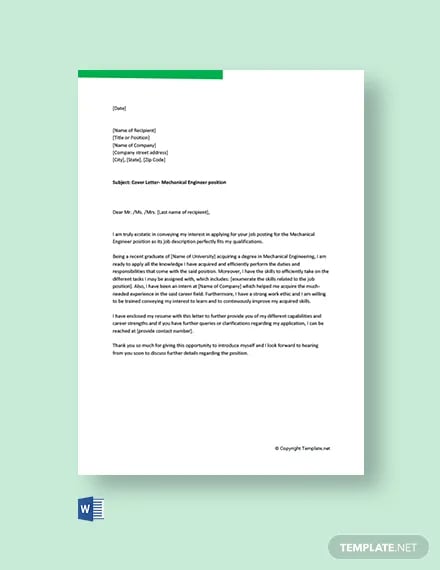 cover letter for mechanical engineer fresher template