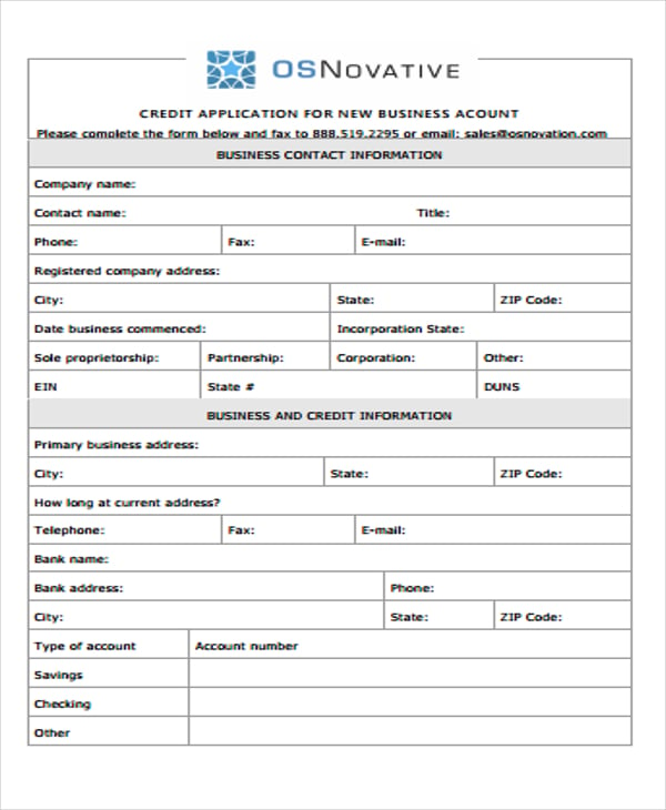 credit application for business form