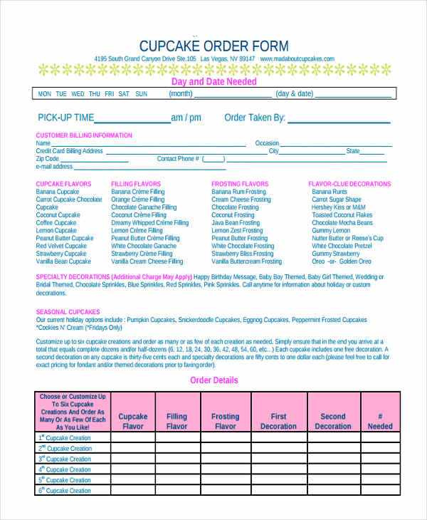 10 Cake Order Forms Free Samples Examples Format Download