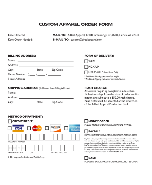 12+ Apparel Order Forms Free Sample, Example, Format Download