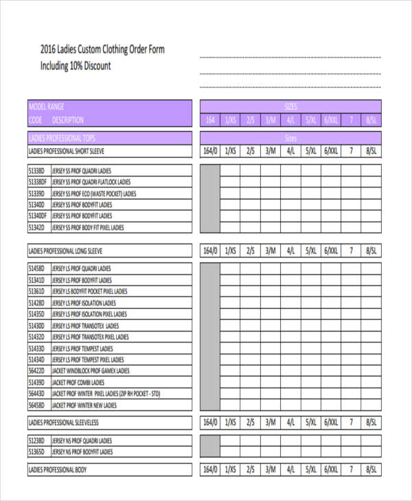 9+ Clothing Order Forms Free Samples, Examples, Format Download