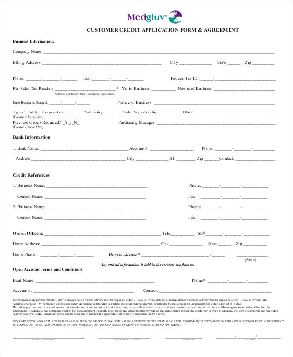 customer credit application agreement