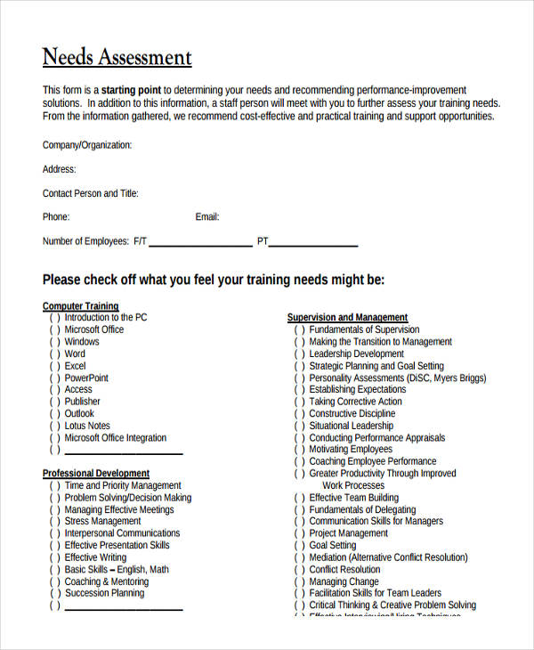 19 Needs Assessment Form Templates Free And Premium Templates 4036