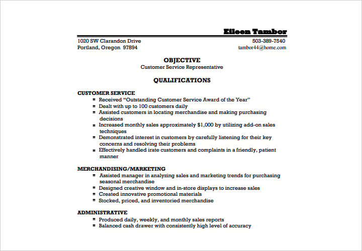 customer-service-representative-resume