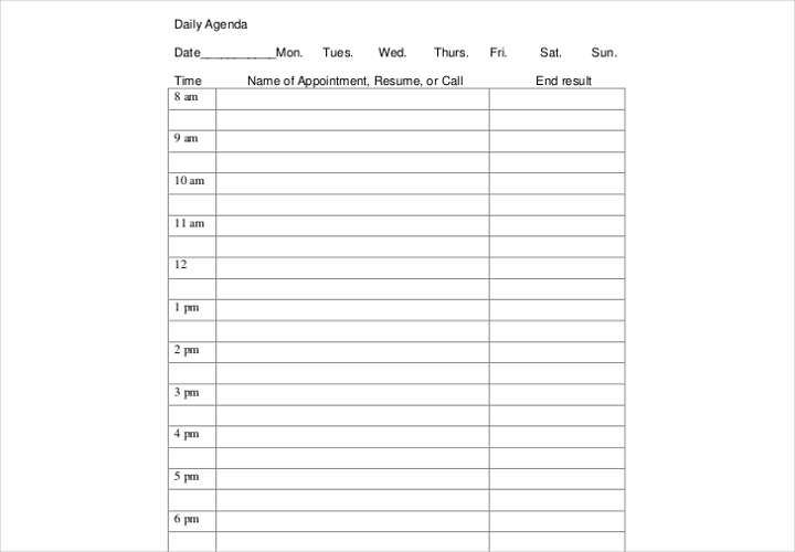 daily agendasample