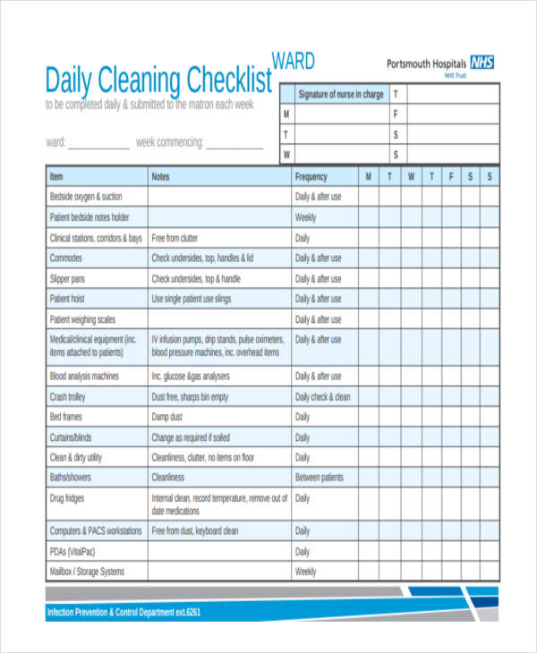 daily cleaning checklist