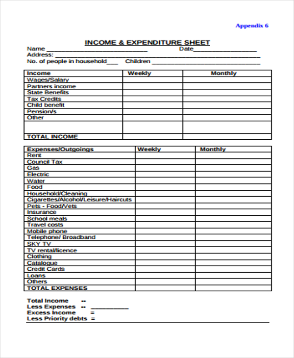 free template income and expenses