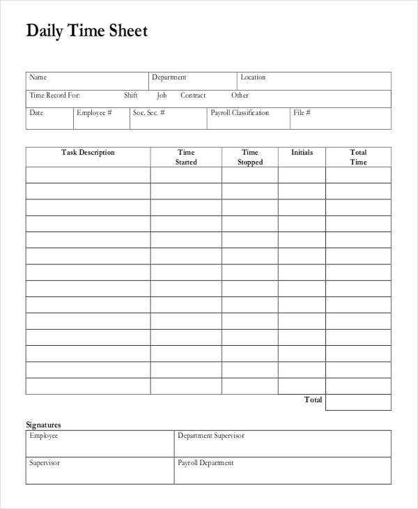 Printable Daily Time Sheet Pdf Printable World Holiday