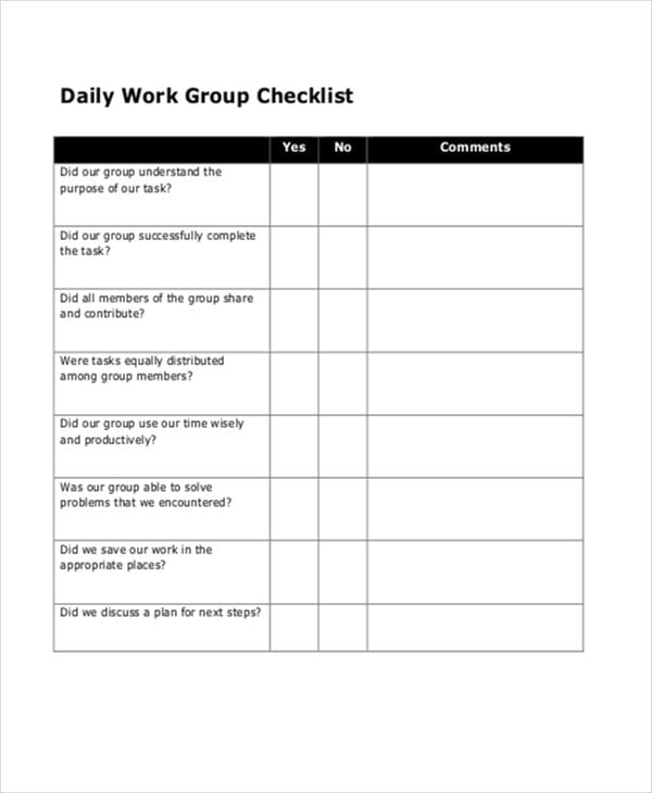 daily work checklist