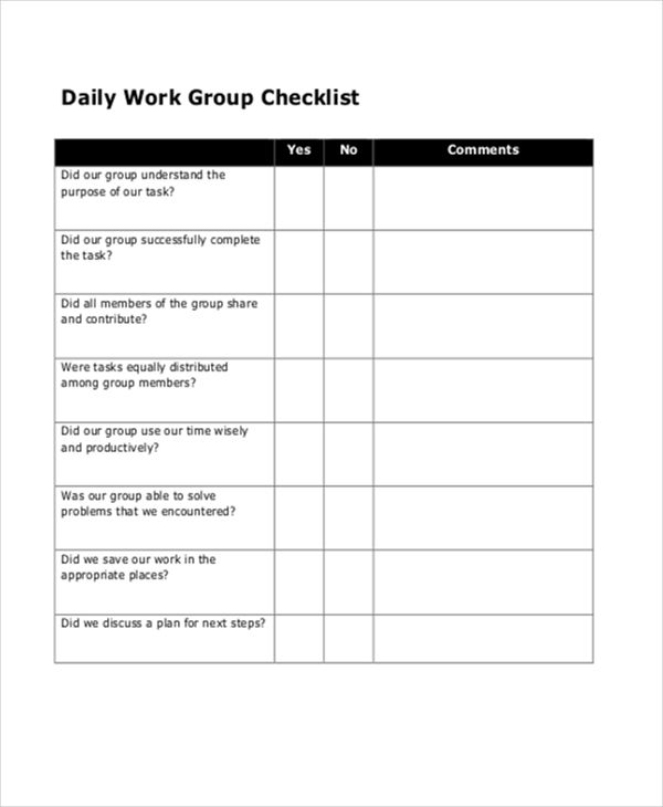 Work Checklist Template